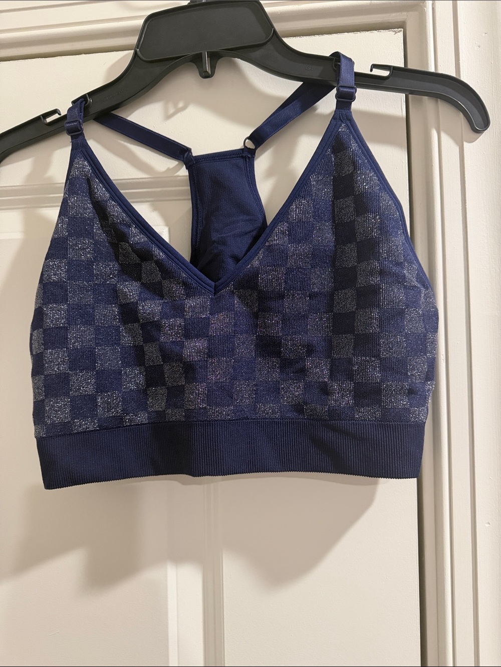 Seamless Checker Sports Bralette - Navy
